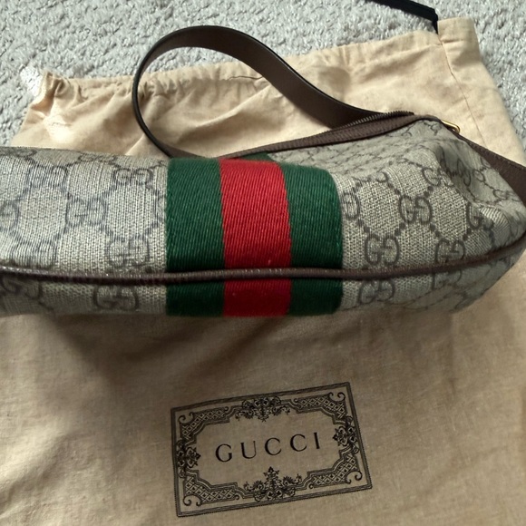 Gucci Beige GG Pattern Shoulder Bag with Red and Green Stripe - Picture 7 of 17